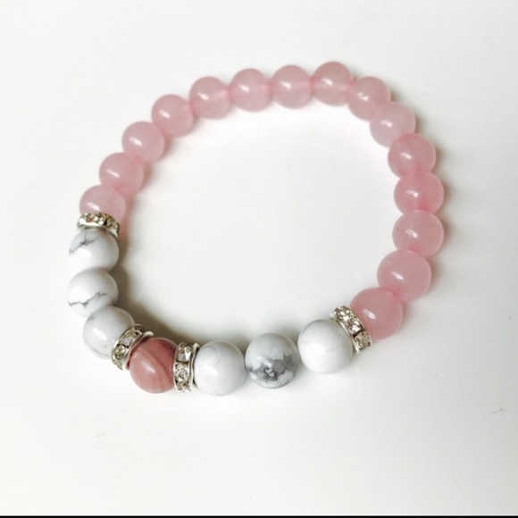Rose Quartz with Howlite Mala Bracelet - Picture 1 of 6